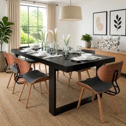Black Faux Leather Dining Chair Set of 6 with Bent Wood Construction