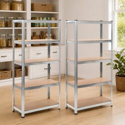 Storage Shelf Unit Silver Industrial Shelving Heavy Duty Steel Frame 2 Pieces
