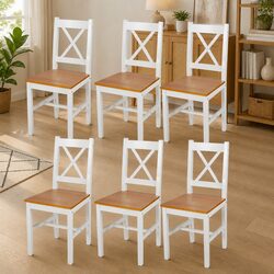 6-Piece White Wooden Dining Chairs Set with Ergonomic Design