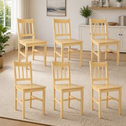6 Solid Pinewood Dining Chairs with Ergonomic Design
