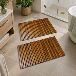 Wooden Bath Mat Set: 80 x 50 cm Acacia Brown, 2pcs