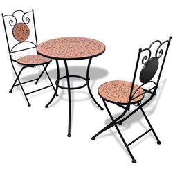 3 Piece Bistro Set: Mosaic Design in Brown Ceramic Tile