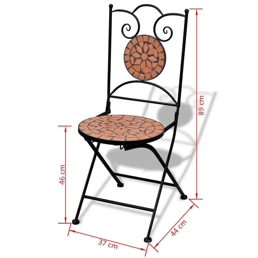 3 Piece Bistro Set for Outdoor Use Brown Ceramic Tile Mosaic Garden Patio Furniture
