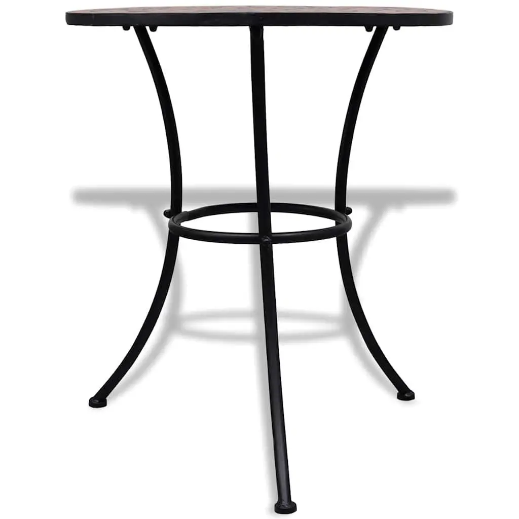 3 Piece Bistro Set for Outdoor Use Brown Ceramic Tile Mosaic Garden Patio Furniture