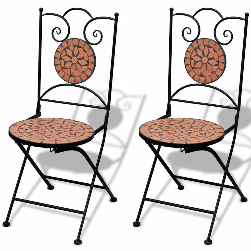 3 Piece Bistro Set for Outdoor Use Brown Ceramic Tile Mosaic Garden Patio Furniture