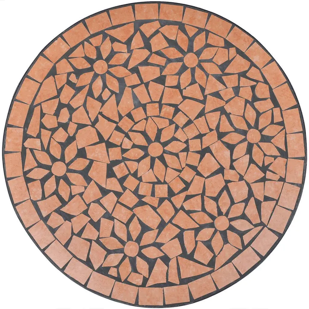 3 Piece Bistro Set for Outdoor Use Brown Ceramic Tile Mosaic Garden Patio Furniture
