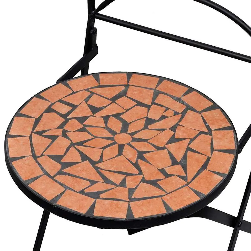 3 Piece Bistro Set for Outdoor Use Brown Ceramic Tile Mosaic Garden Patio Furniture