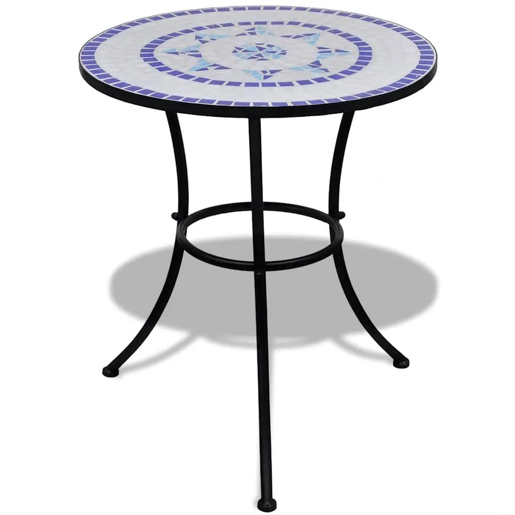Bistro Set for Outdoor Patio Garden 3 Piece Blue White Ceramic Tile
