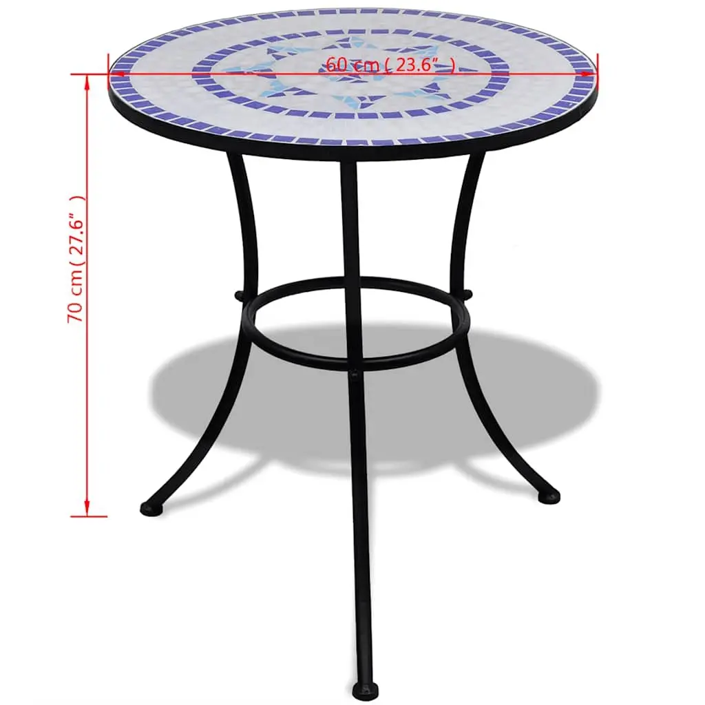 Bistro Set for Outdoor Patio Garden 3 Piece Blue White Ceramic Tile