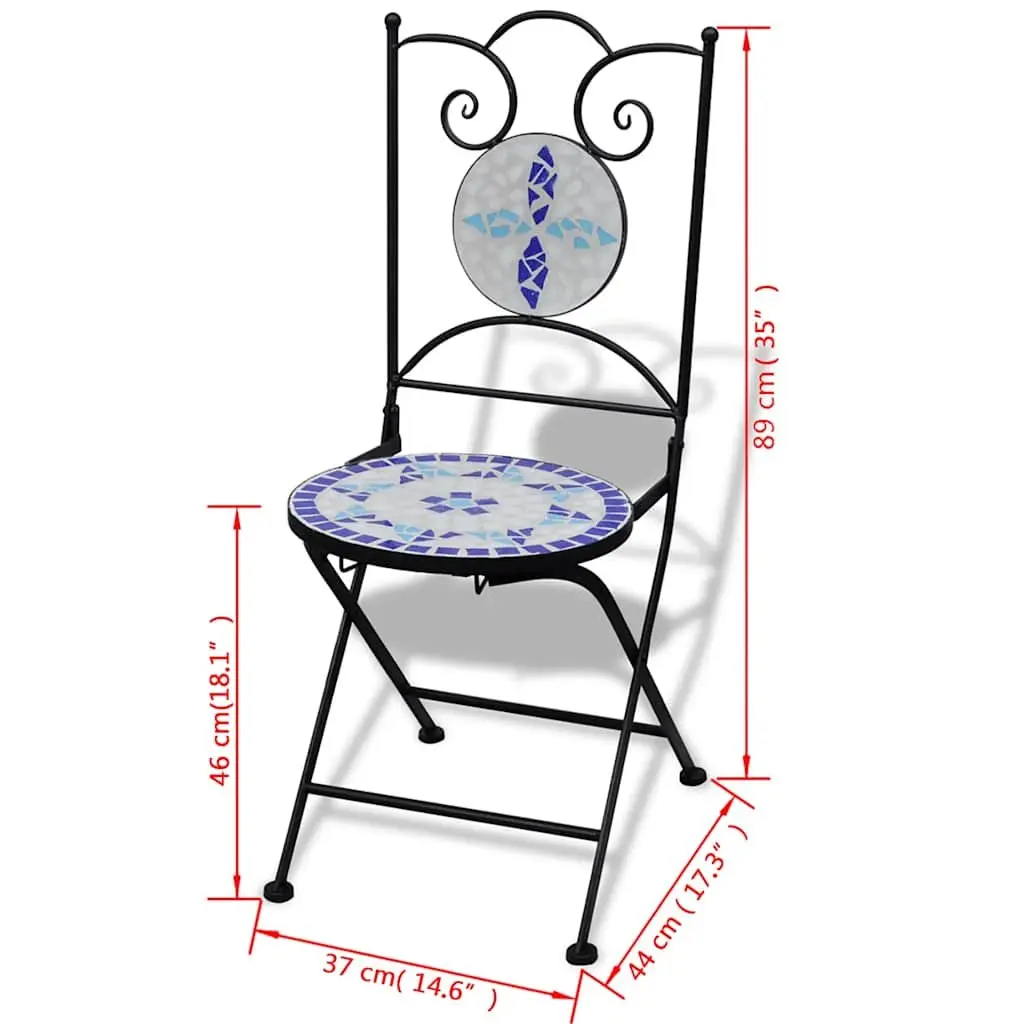 Bistro Set for Outdoor Patio Garden 3 Piece Blue White Ceramic Tile