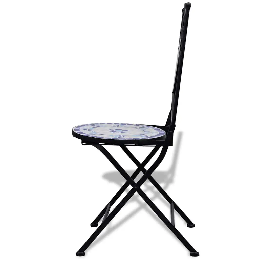 Bistro Set for Outdoor Patio Garden 3 Piece Blue White Ceramic Tile