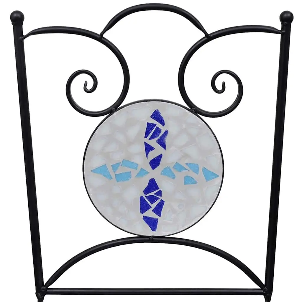 Bistro Set for Outdoor Patio Garden 3 Piece Blue White Ceramic Tile