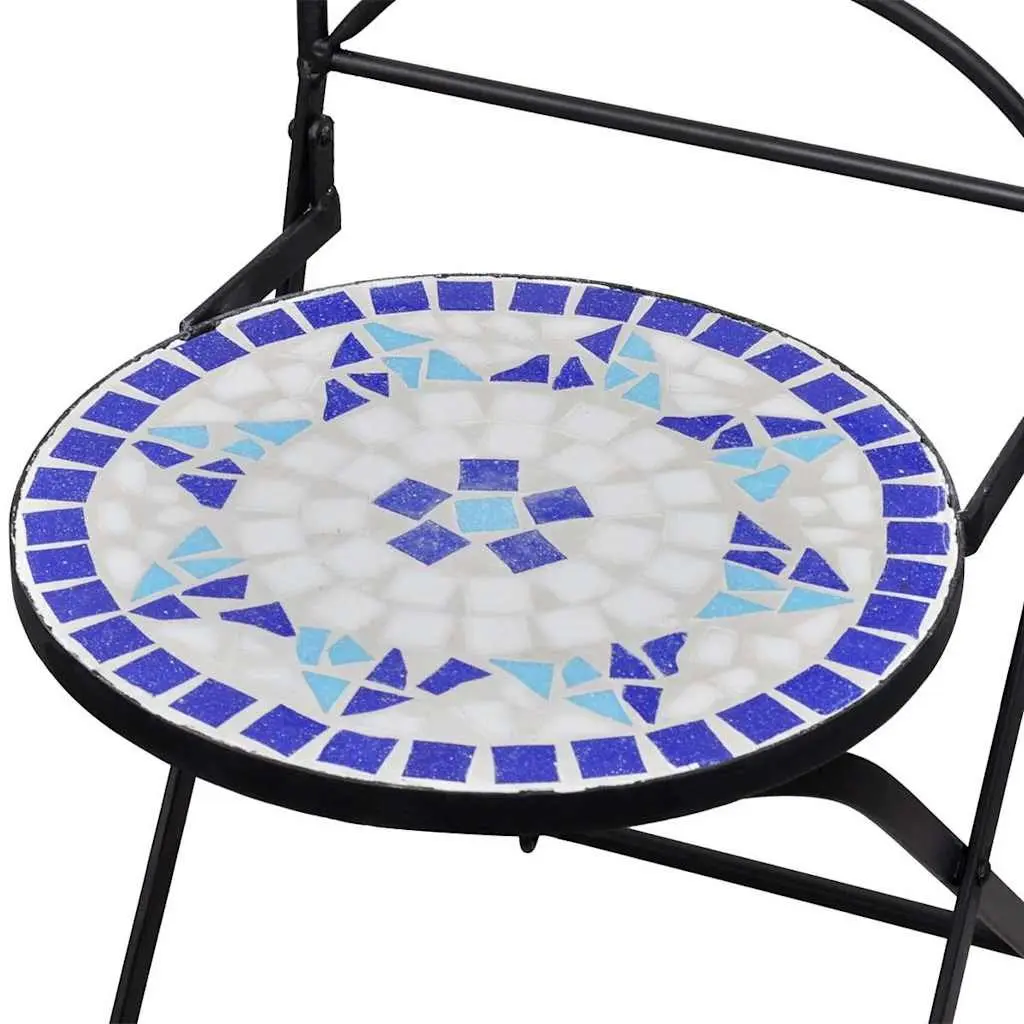 Bistro Set for Outdoor Patio Garden 3 Piece Blue White Ceramic Tile