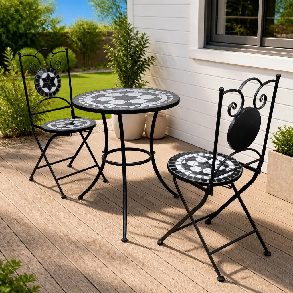 3 Piece Bistro Set with Ceramic Tile Top