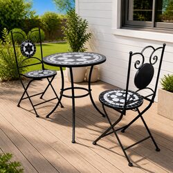 3 Piece Outdoor Bistro Set Ceramic Tile Table Chairs Patio Garden Furniture