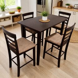 Brown Wooden Bar Table Set with 4 Comfortable Stools