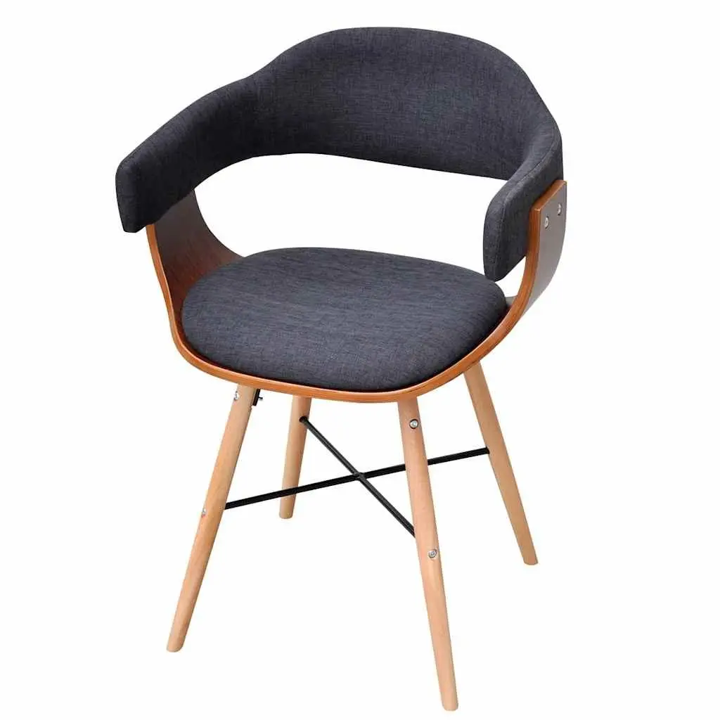 Dining Chairs 4 Piece Set Grey Bent Wood Fabric Armrest Kitchen Room Seating