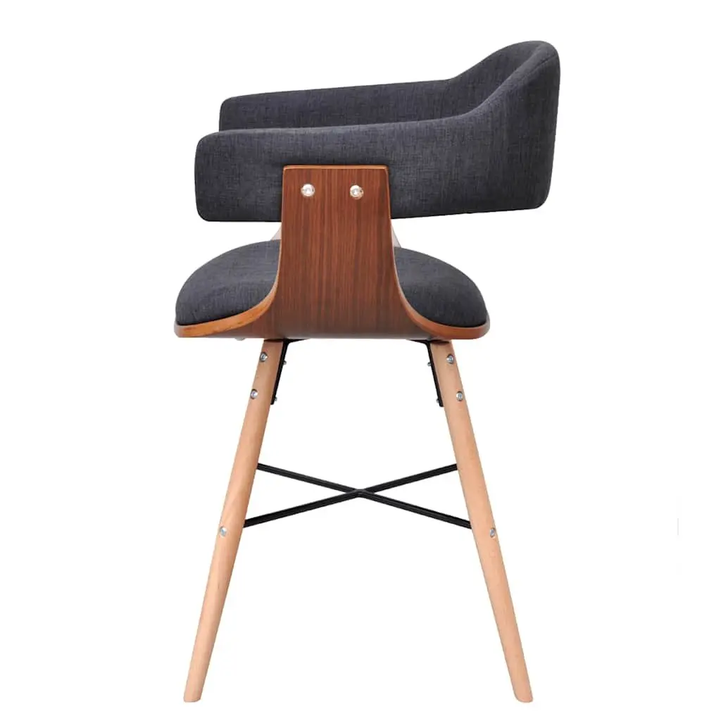 Dining Chairs 4 Piece Set Grey Bent Wood Fabric Armrest Kitchen Room Seating