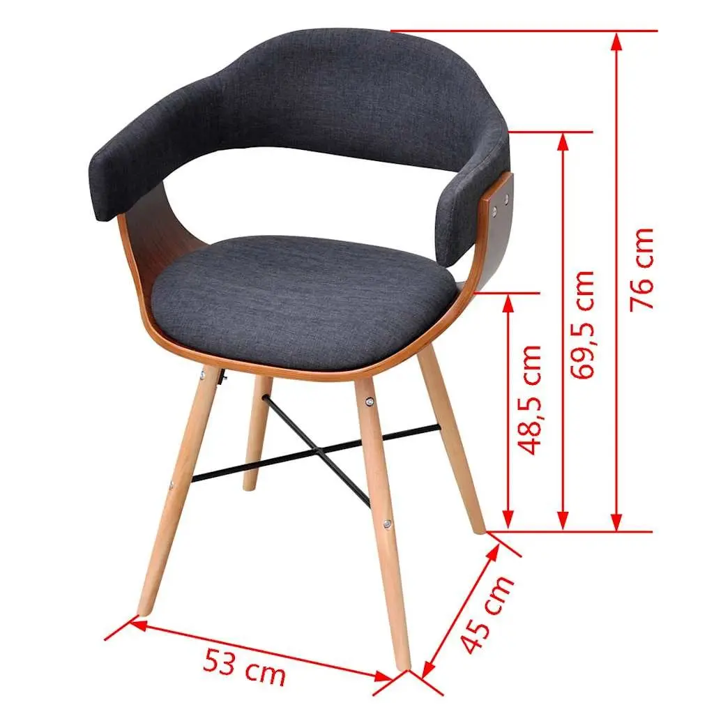 Dining Chairs 4 Piece Set Grey Bent Wood Fabric Armrest Kitchen Room Seating