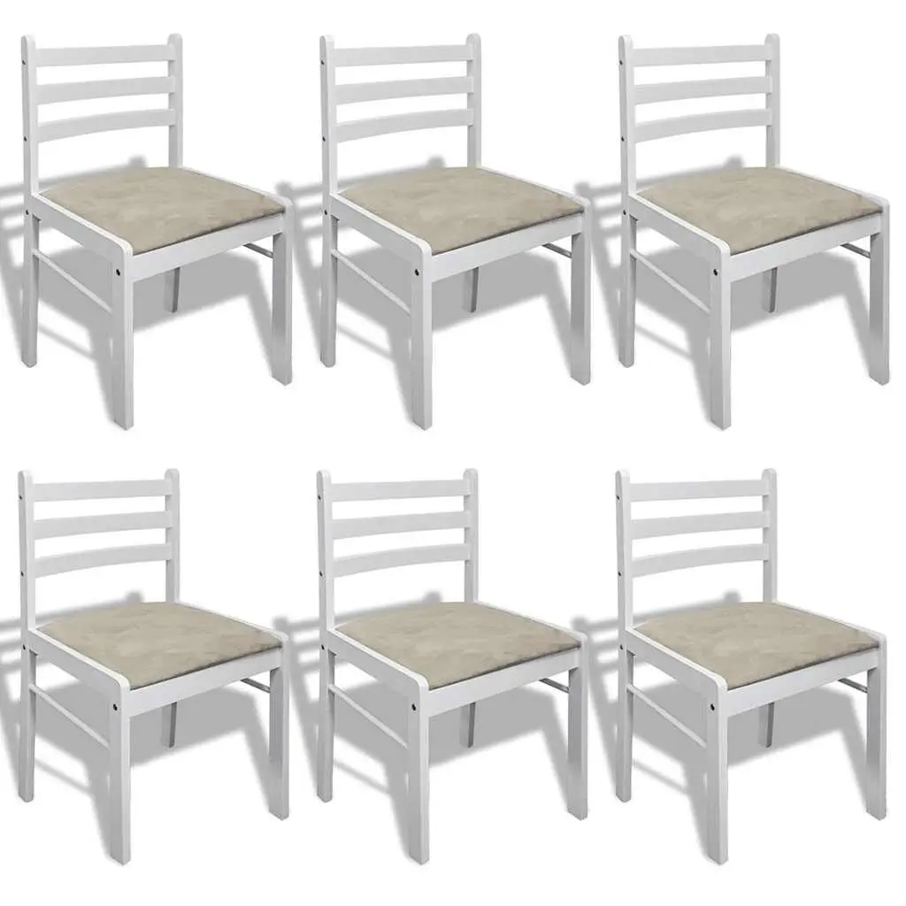Dining Chairs Set 6 Piece Kitchen Dining Room White Rubberwood Padded Seat