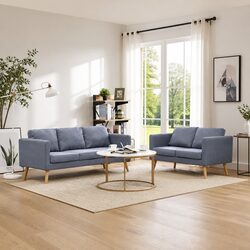 Grey Fabric Sofa Set: 2-Seater and 3-Seater with Padded Cushions