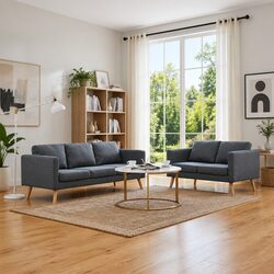 Sofa Set 2-Seater 3-Seater Grey Fabric Padded Cushions Living Room Couch