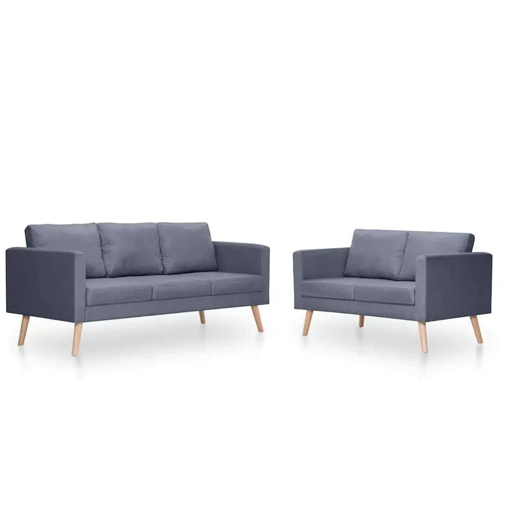 Sofa Set Living Room Grey Fabric 2-Seater 3-Seater Padded Cushions