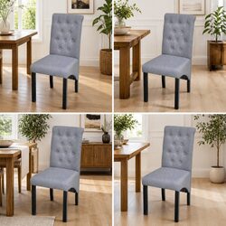 Light Grey Upholstered Dining Chairs: Set of 4 with Wood Legs