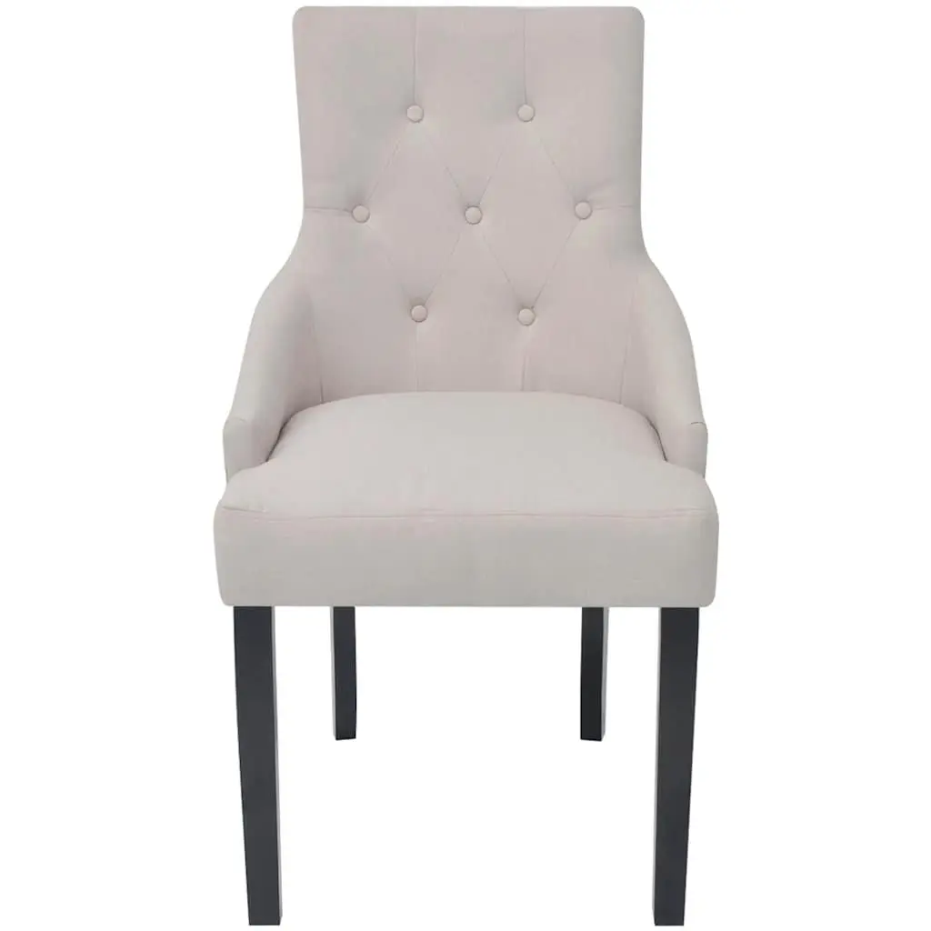 Dining Chairs Kitchen Room Cream Fabric 4 Piece Padded Backrest Armrest