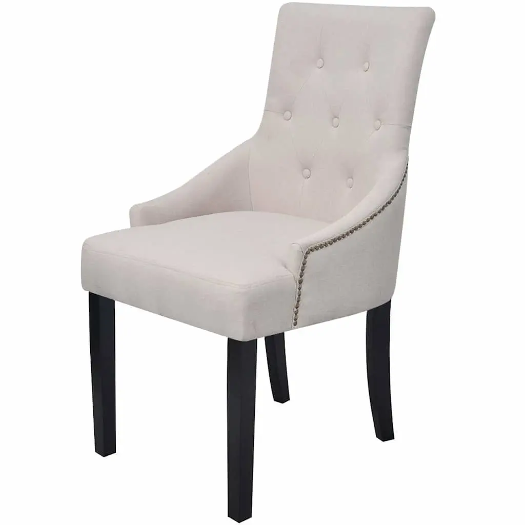 Dining Chairs Set 6 Cream Fabric Armrests Kitchen Room Furniture Padded