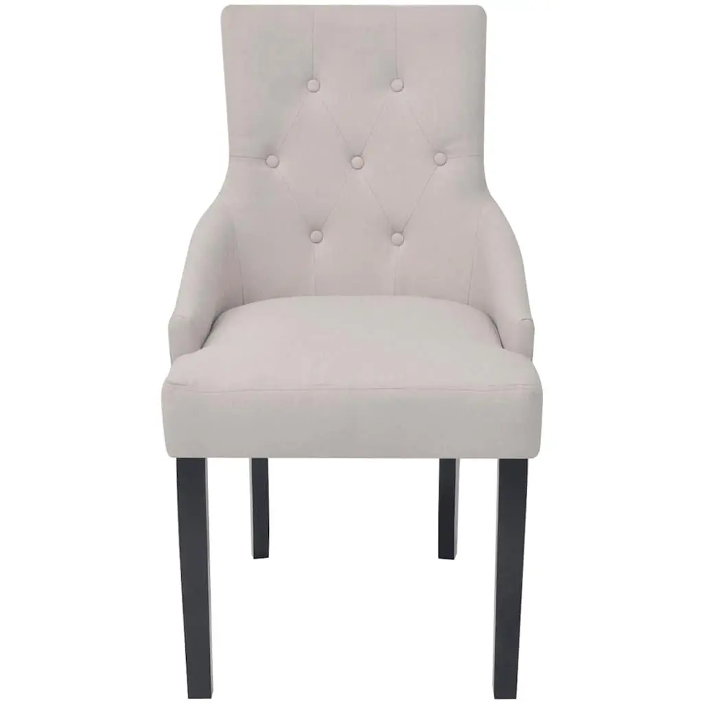 Dining Chairs Set 6 Cream Fabric Armrests Kitchen Room Furniture Padded