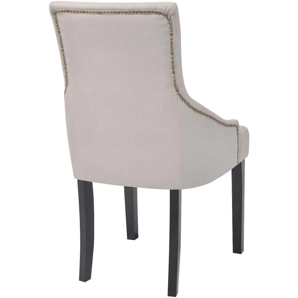 Dining Chairs Set 6 Cream Fabric Armrests Kitchen Room Furniture Padded