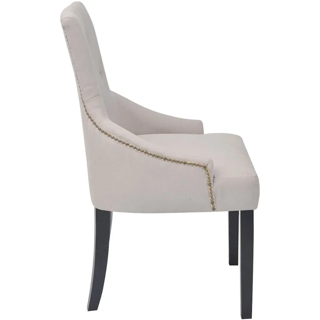 Dining Chairs Set 6 Cream Fabric Armrests Kitchen Room Furniture Padded
