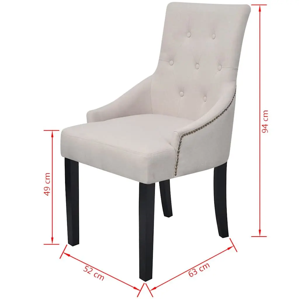 Dining Chairs Set 6 Cream Fabric Armrests Kitchen Room Furniture Padded
