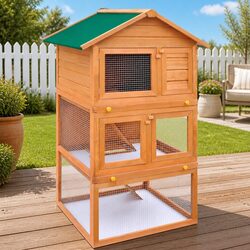 3 Layer Wooden Rabbit Hutch with Iron Mesh and Trays
