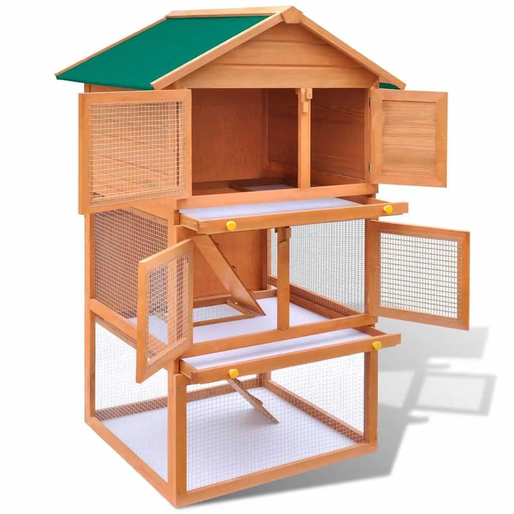 3 Layer Wooden Rabbit Hutch with Iron Mesh and Trays