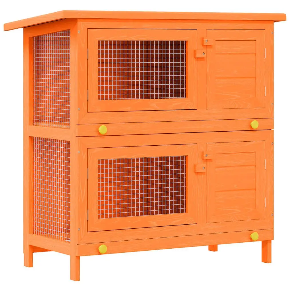 Outdoor Rabbit Hutch Small Pet Cage 4 Door Wood Red Exercise Enclosure