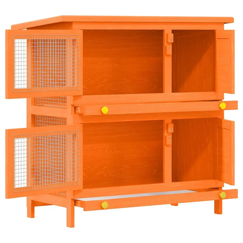 Outdoor Rabbit Hutch Small Pet Cage 4 Door Wood Red Exercise Enclosure