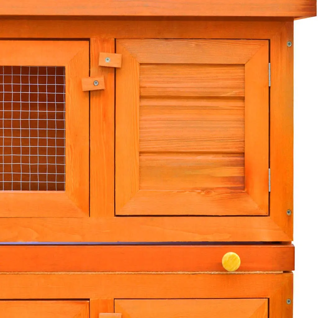 Outdoor Rabbit Hutch Small Pet Cage 4 Door Wood Red Exercise Enclosure