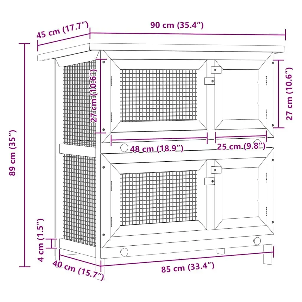 Outdoor Rabbit Hutch Small Pet Cage 4 Door Wood Red Exercise Enclosure