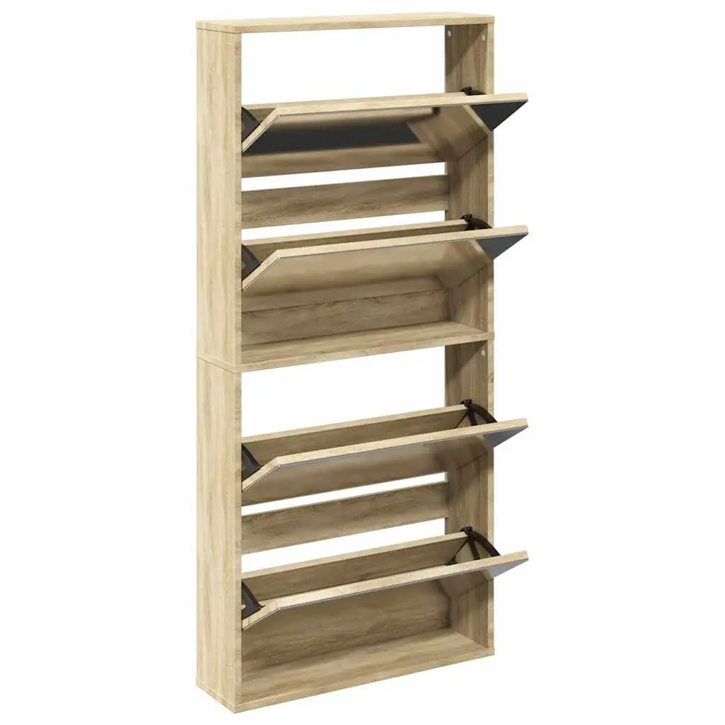 Shoe Cabinet 4-Layer Mirror Brown Wall-Mounted Hallway Storage Organiser