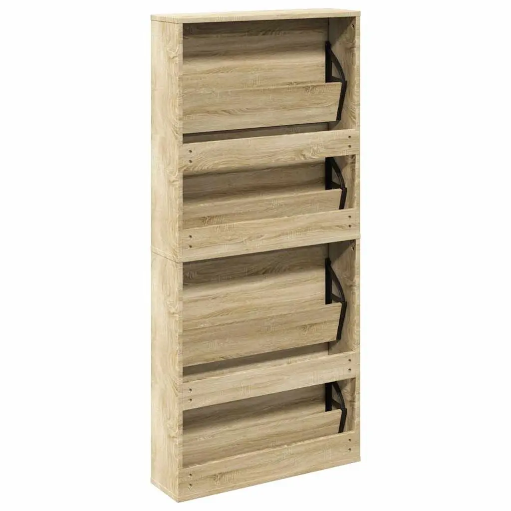 Shoe Cabinet 4-Layer Mirror Brown Wall-Mounted Hallway Storage Organiser