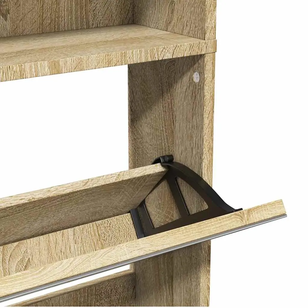 Shoe Cabinet 4-Layer Mirror Brown Wall-Mounted Hallway Storage Organiser