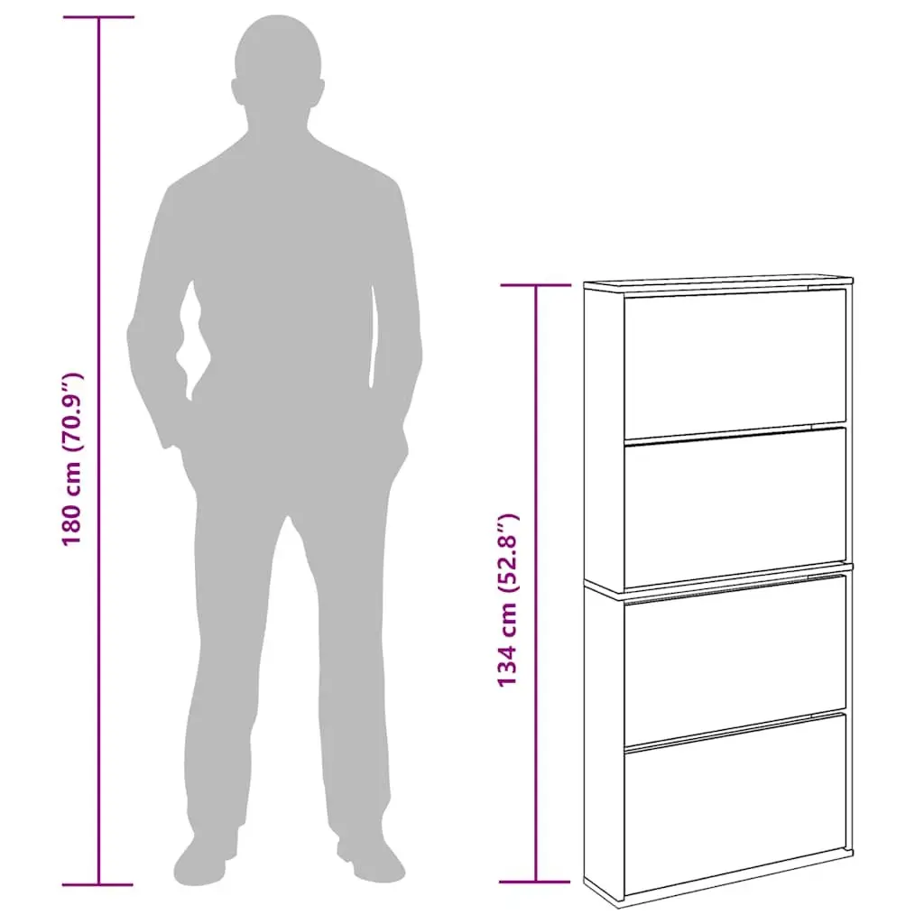Shoe Cabinet 4-Layer Mirror Brown Wall-Mounted Hallway Storage Organiser