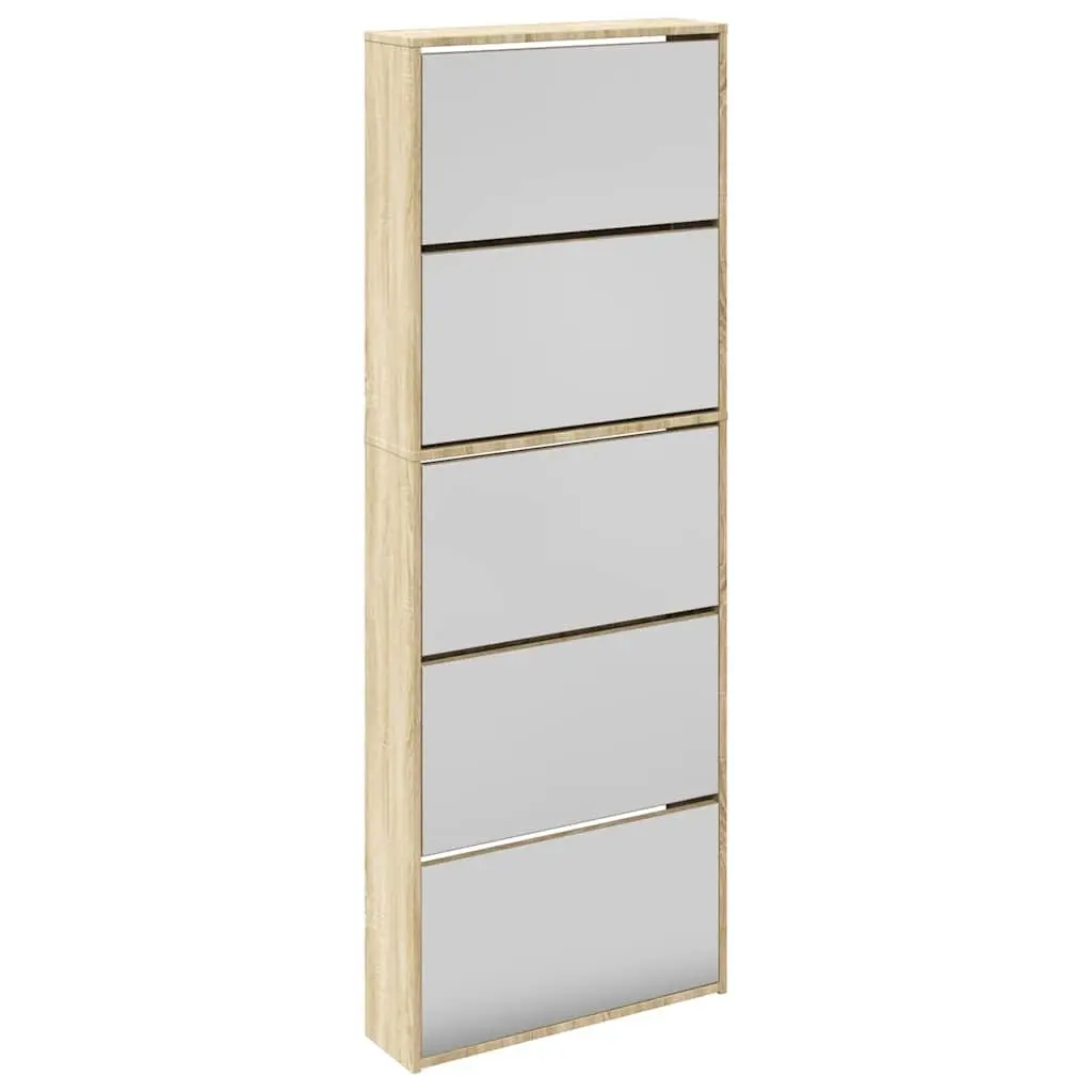 Shoe Cabinet 5-Layer Mirror Brown Wall-Mounted Organiser Footwear Storage Unit