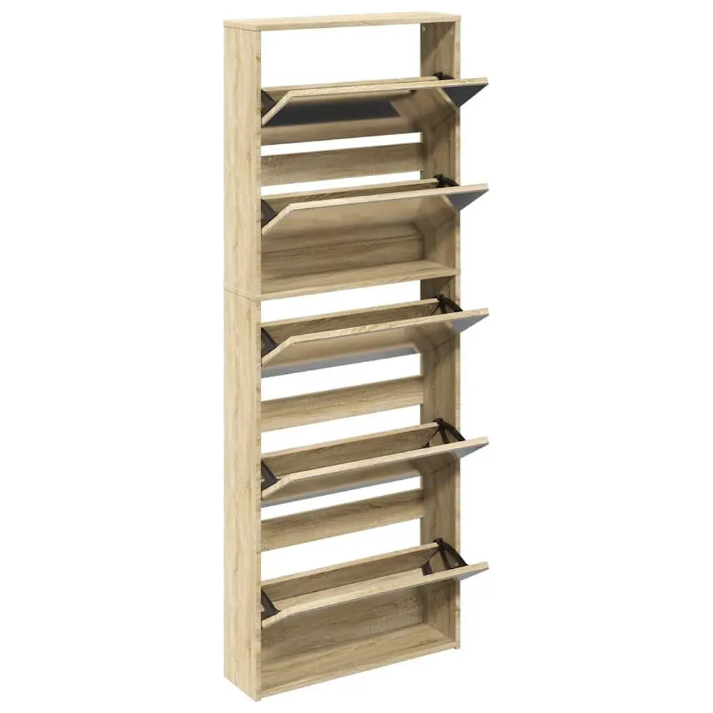 Shoe Cabinet 5-Layer Mirror Brown Wall-Mounted Organiser Footwear Storage Unit