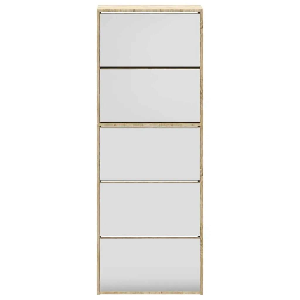 Shoe Cabinet 5-Layer Mirror Brown Wall-Mounted Organiser Footwear Storage Unit
