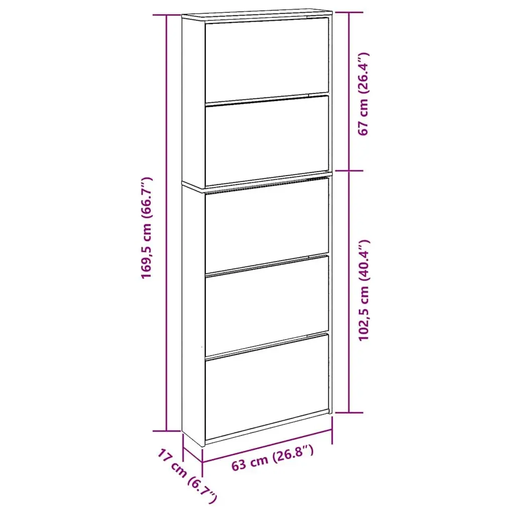 Shoe Cabinet 5-Layer Mirror Brown Wall-Mounted Organiser Footwear Storage Unit