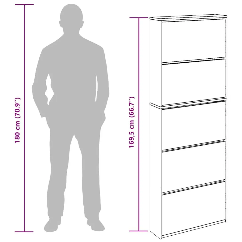 Shoe Cabinet 5-Layer Mirror Brown Wall-Mounted Organiser Footwear Storage Unit