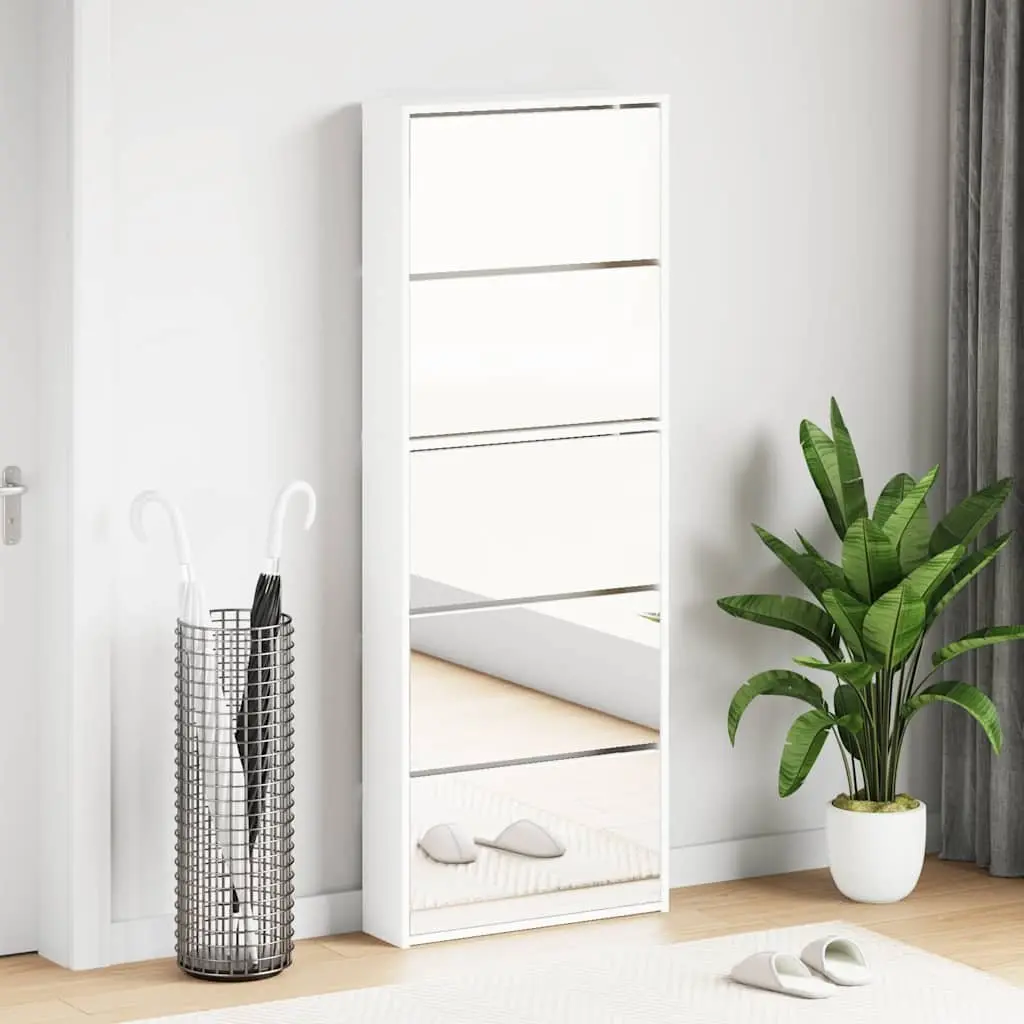 5-Layer Mirror Shoe Cabinet Wall-Mounted White Hallway Storage Organiser